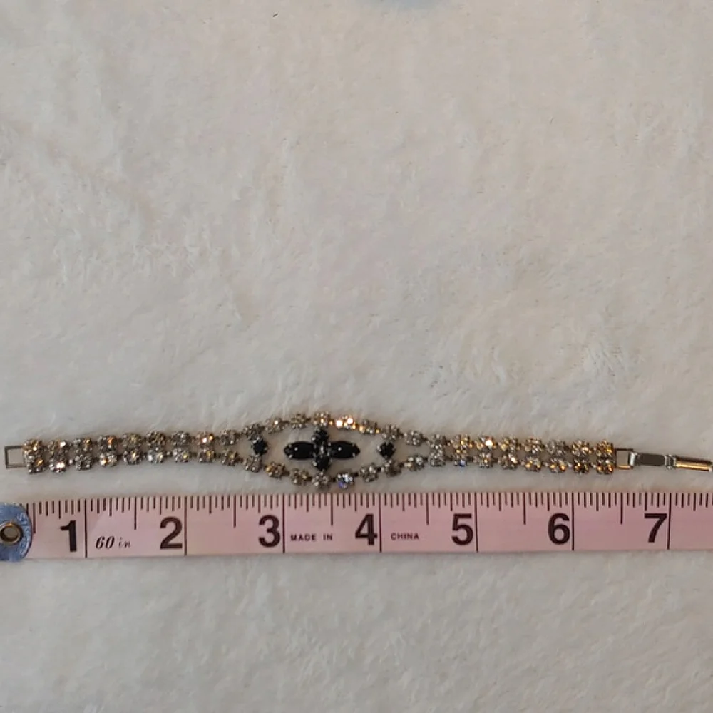 Stylish Formal Wear Rhinestone Women's Bracelet in Black Silver, 7 Inches - Picture 9 of 14